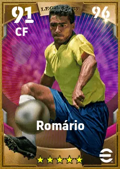 Romario eFootball 2026 player card — 91 OVR CF