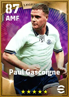 Paul Gascoigne eFootball 2026 player card — 87 OVR AMF