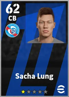 Sacha Lung eFootball 2026 player card — 62 OVR CB