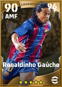 Ronaldinho Gaucho eFootball 2026 player card — 90 OVR AMF