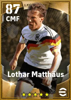 Lothar Matthaus eFootball 2026 player card — 87 OVR CMF