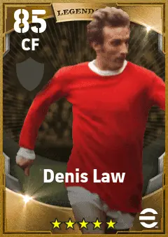 Denis Law eFootball 2026 player card — 85 OVR CF