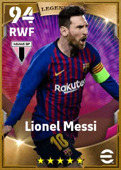 Lionel Messi eFootball 2026 player card — 94 OVR RWF