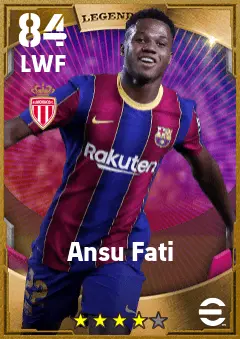 Ansu Fati eFootball 2026 player card — 84 OVR LWF