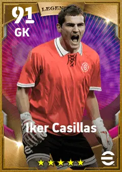 Iker Casillas eFootball 2026 player card — 91 OVR GK