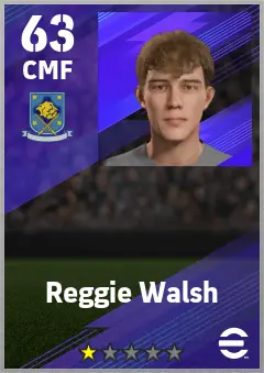 Reggie Walsh eFootball 2026 player card — 63 OVR CMF