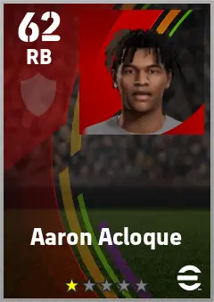 Aaron Acloque eFootball 2026 player card — 62 OVR RB