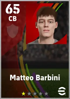Matteo Barbini eFootball 2026 player card — 65 OVR CB