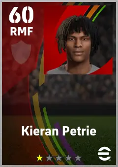 Kieran Petrie eFootball 2026 player card — 60 OVR RMF