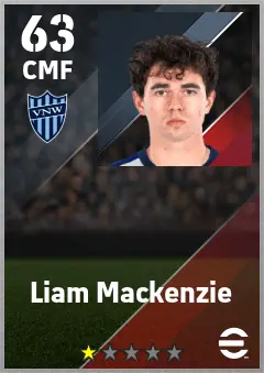 Liam Mackenzie eFootball 2026 player card — 63 OVR CMF