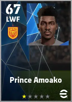 Prince Amoako eFootball 2026 player card — 67 OVR LWF