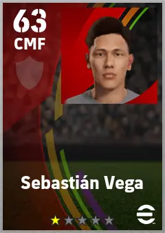 Sebastian Vega eFootball 2026 player card — 63 OVR CMF