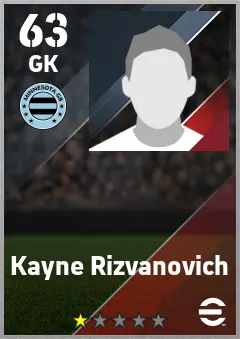 Kayne Rizvanovich eFootball 2026 player card — 63 OVR GK