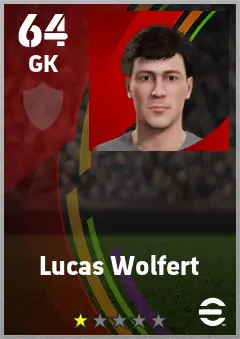 Lucas Wolfert eFootball 2026 player card — 64 OVR GK