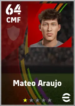 Mateo Araujo eFootball 2026 player card — 64 OVR CMF