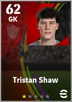 Tristan Shaw eFootball 2026 player card — 62 OVR GK