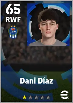 Dani Diaz eFootball 2026 player card — 65 OVR RWF