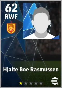 Hjalte Boe Rasmussen eFootball 2026 player card — 62 OVR RWF