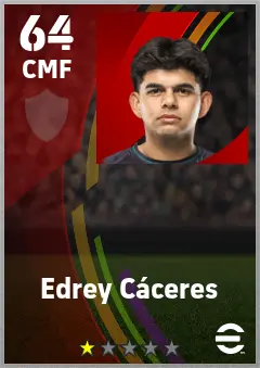 Edrey Caceres eFootball 2026 player card — 64 OVR CMF