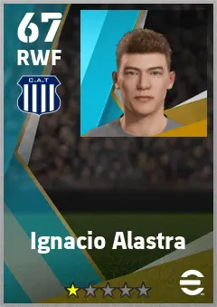 Ignacio Alastra eFootball 2026 player card — 67 OVR RWF