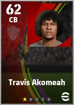 Travis Akomeah eFootball 2026 player card — 62 OVR CB