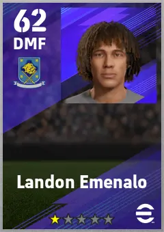 Landon Emenalo eFootball 2026 player card — 62 OVR DMF
