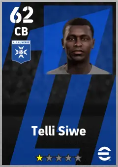 Telli Siwe eFootball 2026 player card — 62 OVR CB