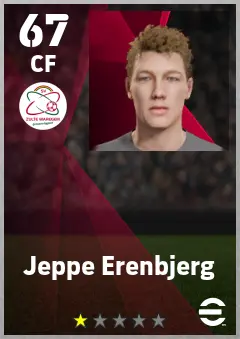 Jeppe Erenbjerg eFootball 2026 player card — 67 OVR CF