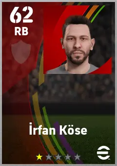 Irfan Kose eFootball 2026 player card — 62 OVR RB