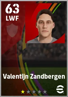 Valentijn Zandbergen eFootball 2026 player card — 63 OVR LWF