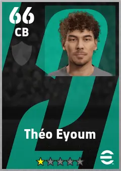 Theo Eyoum eFootball 2026 player card — 66 OVR CB
