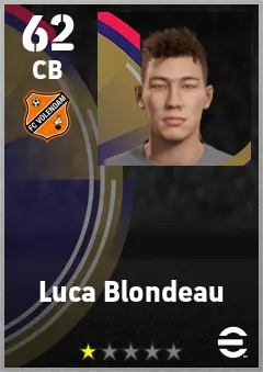 Luca Blondeau eFootball 2026 player card — 62 OVR CB
