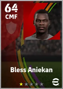Bless Aniekan eFootball 2026 player card — 64 OVR CMF