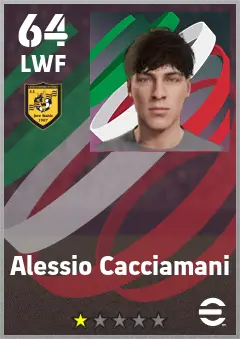 Alessio Cacciamani eFootball 2026 player card — 64 OVR LWF
