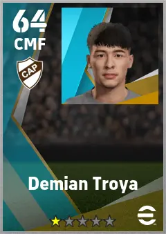 Demian Troya eFootball 2026 player card — 64 OVR CMF