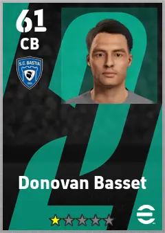 Donovan Basset eFootball 2026 player card — 61 OVR CB