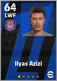 Ilyas Azizi eFootball 2026 player card — 64 OVR LWF