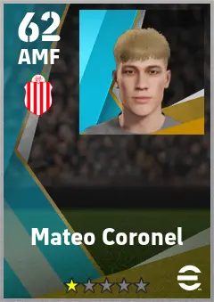 Mateo Coronel eFootball 2026 player card — 62 OVR AMF