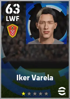 Iker Varela eFootball 2026 player card — 63 OVR LWF