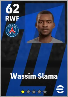 Wassim Slama eFootball 2026 player card — 62 OVR RWF