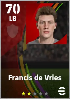 Francis de Vries eFootball 2026 player card — 70 OVR LB