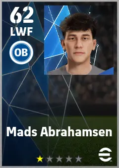 Mads Abrahamsen eFootball 2026 player card — 62 OVR LWF