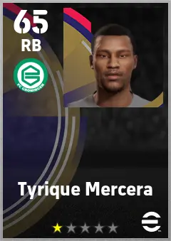 Tyrique Mercera eFootball 2026 player card — 65 OVR RB