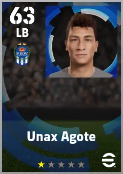 Unax Agote eFootball 2026 player card — 63 OVR LB