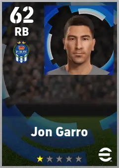 Jon Garro eFootball 2026 player card — 62 OVR RB