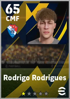 Rodrigo Rodrigues eFootball 2026 player card — 65 OVR CMF