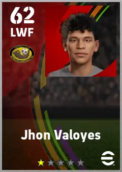 Jhon Valoyes eFootball 2026 player card — 62 OVR LWF