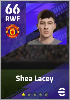 Shea Lacey eFootball 2026 player card — 66 OVR RWF