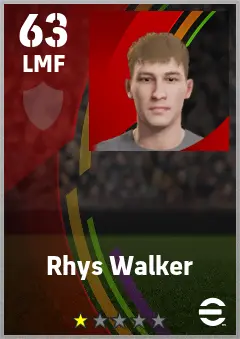Rhys Walker eFootball 2026 player card — 63 OVR LMF