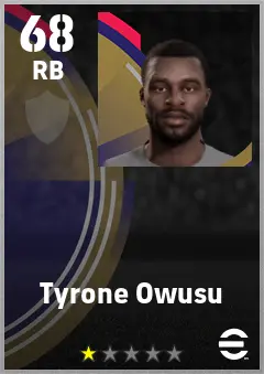Tyrone Owusu eFootball 2026 player card — 68 OVR RB